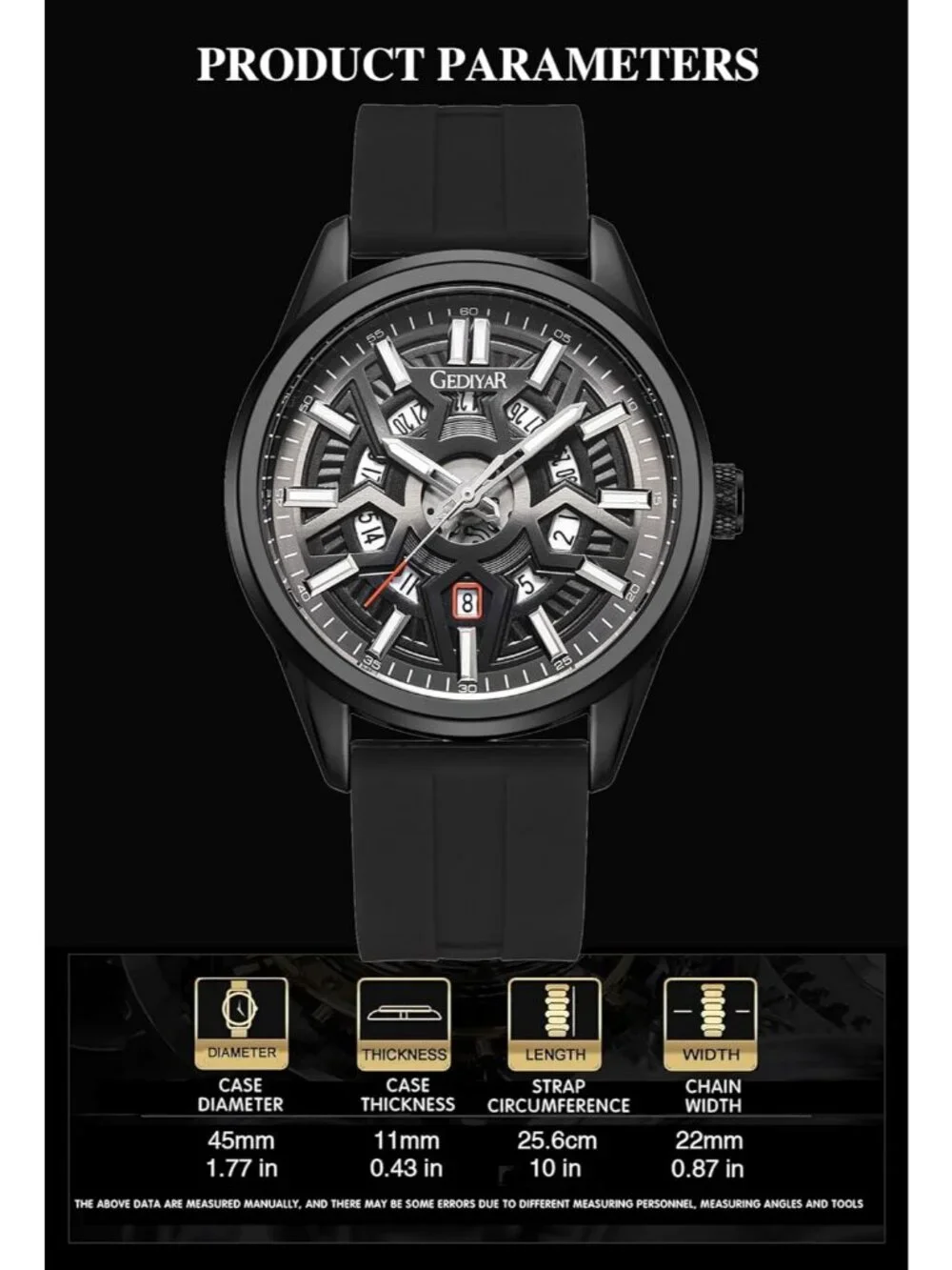 Mens All Black Analog Quartz Solid Luxury Casual Calendar Waterproof Wrist Watch